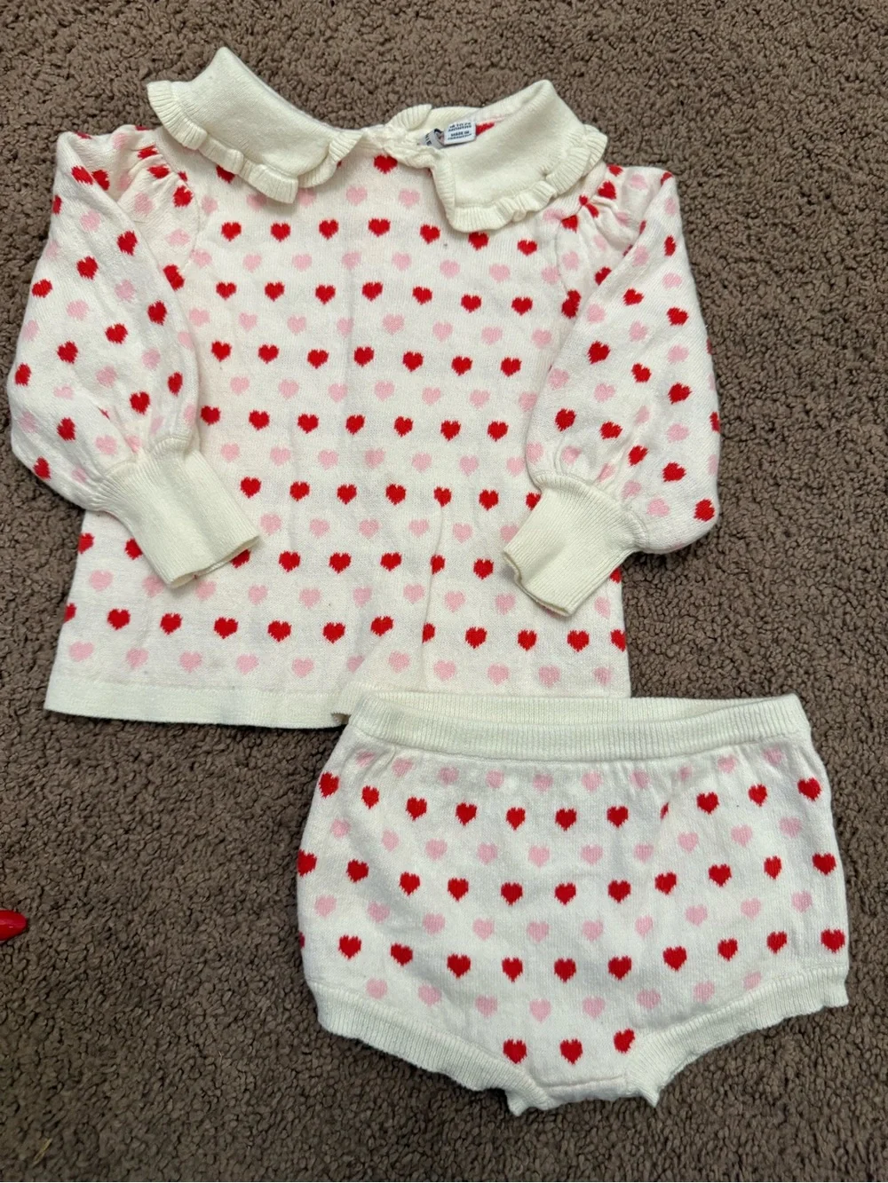 Janie and Jack White Sweater Set with Red and Pink Hearts